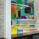 Dichroic Glass, Acrylic, & White Thermofoil Bar - Northwestern Inc., Precision Glass Bevelling, Plastic Zone - LA Live Bar, LA